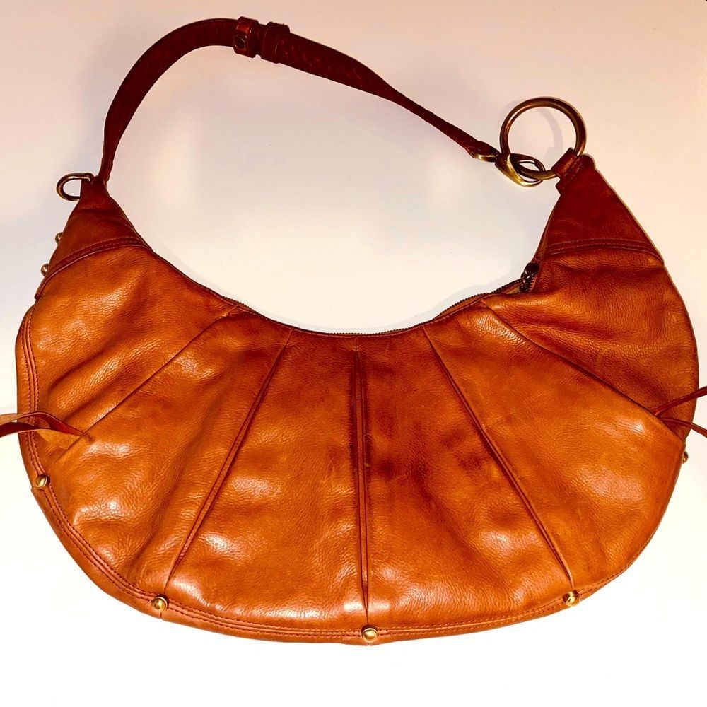 Eric Javits Leather Croissant Hobo Shoulder Bag